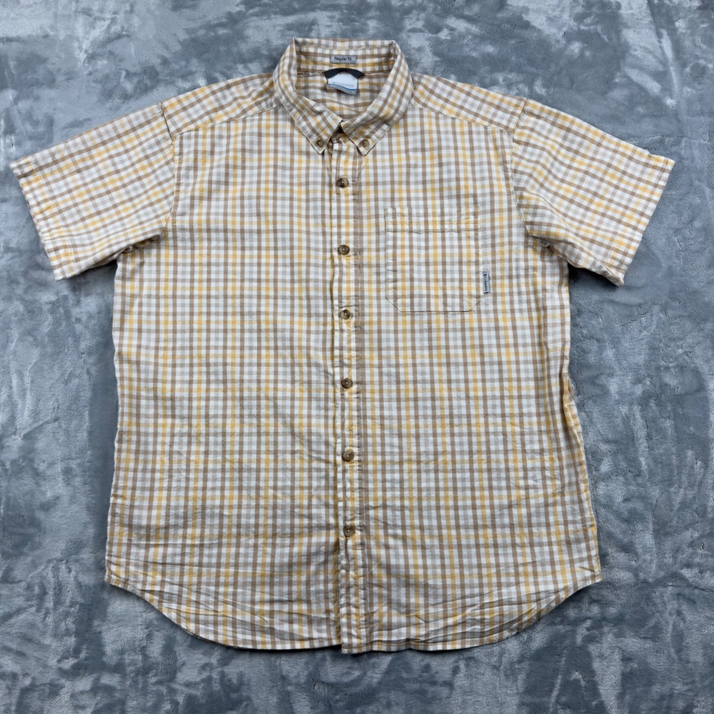 Columbia Mens Regular Fit Gingham Plaid Short Sleeve Button Down Shirt Large